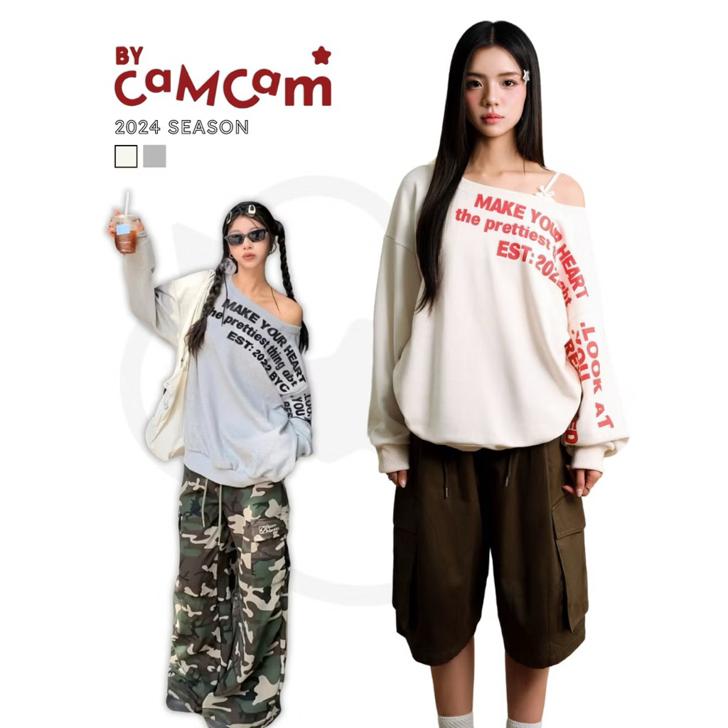 (PASS) Áo Sweater Bycamcam Lệch Vai Dáng Rộng Hàn Quốc Thời Trang Mùa Thu Dành Cho Nữ ASWD052