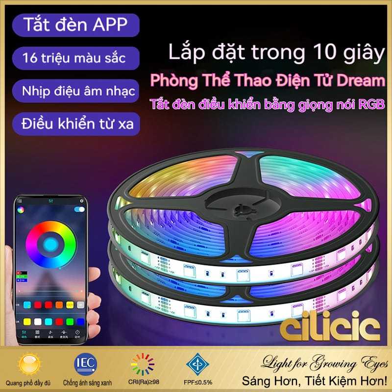 Đèn LED RGB 16 Triệu Màu Tạo Không Gian, Điều Khiển Bluetooth & Nhạc - Dây Đèn Trang Trí Phòng 15M Hiệu Ứng 3D - CILICIC