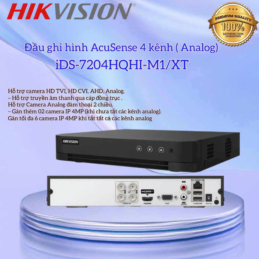 Đầu ghi 4 kênh Turbo ACUSENSE Hikvision iDS-7204HQHI-M1/XT, Hỗ trợ Camera Analog đàm thoại 2 chiều.