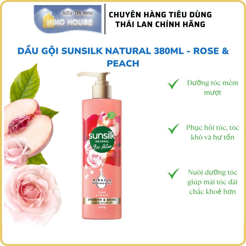 [Date 2/2026] Dầu Gội Sunsilk Natural Bio Active Rose & Peach Smooth & Shine 380ml Thái Lan - HINO