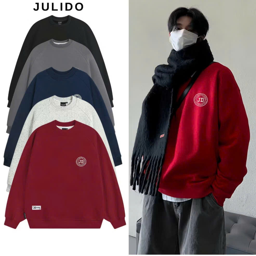 Áo sweater nỉ lông cáo JULIDO (FORM RỘNG) Dài Tay Menswear logo thêu