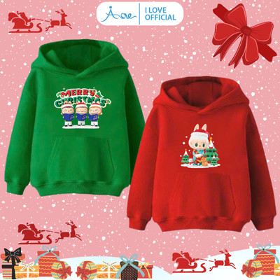 AORE-Áo hoodie LABUBU Noel cho bé, Áo nỉ dài tay có mũ in hình Merry Christmas Giáng Sinh cho bé trai, bé gái từ 10-35kg