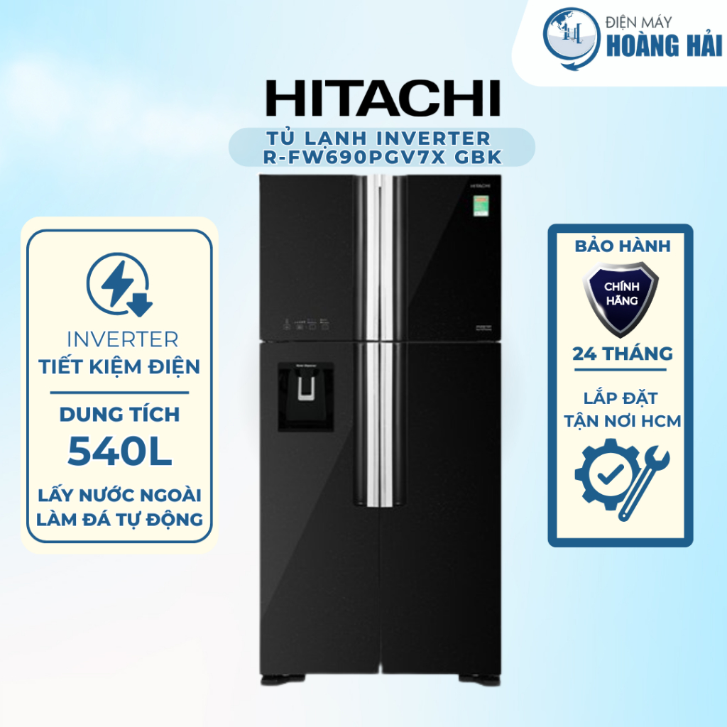 R-FW690PGV7X(GBK) | Tủ lạnh Hitachi Inverter 540 lít R-FW690PGV7X GBK - Hàng Chính Hãng