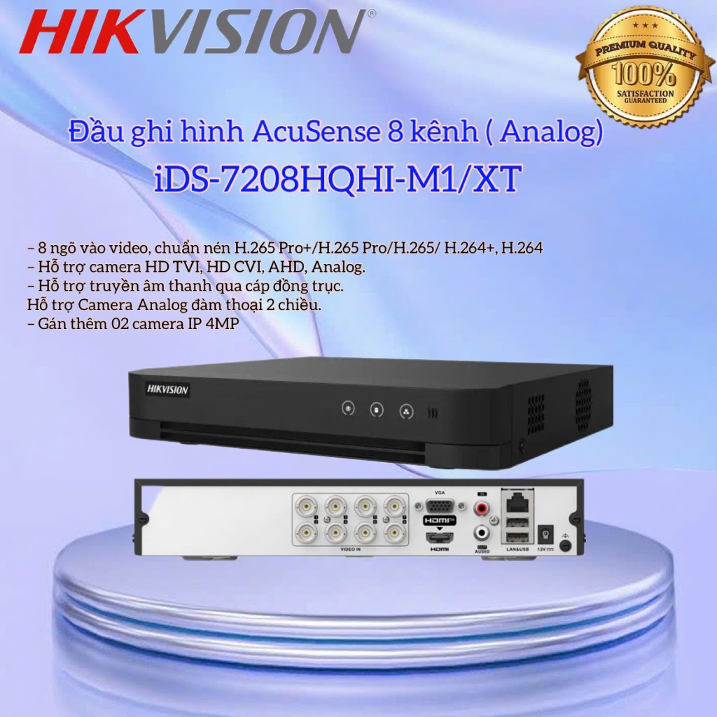 Đầu ghi 8 kênh Turbo ACUSENSE Hikvision iDS-7208HQHI-M1/XT, Hỗ trợ Camera Analog đàm thoại 2 chiều.