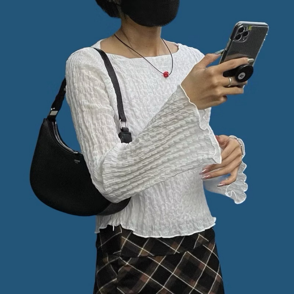 ACHIEVE PEACE - Áo tay dài Bell Sleeve Top (áo có dây kéo bên sườn)