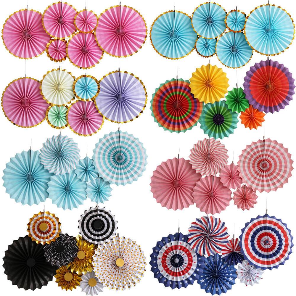 6 bộ quạt giấy hoa trang trí tiệc cưới sinh nhật,quạt hoa trang trí trang trí, quạt giấy hoa - Pi Ho