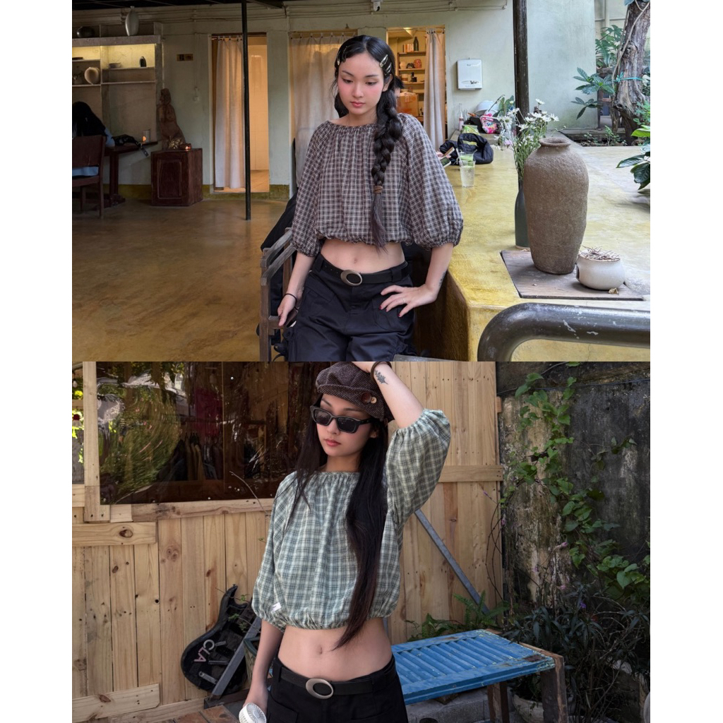 Achieve Peace - ARI TOP áo caro tay phồng cổ điển