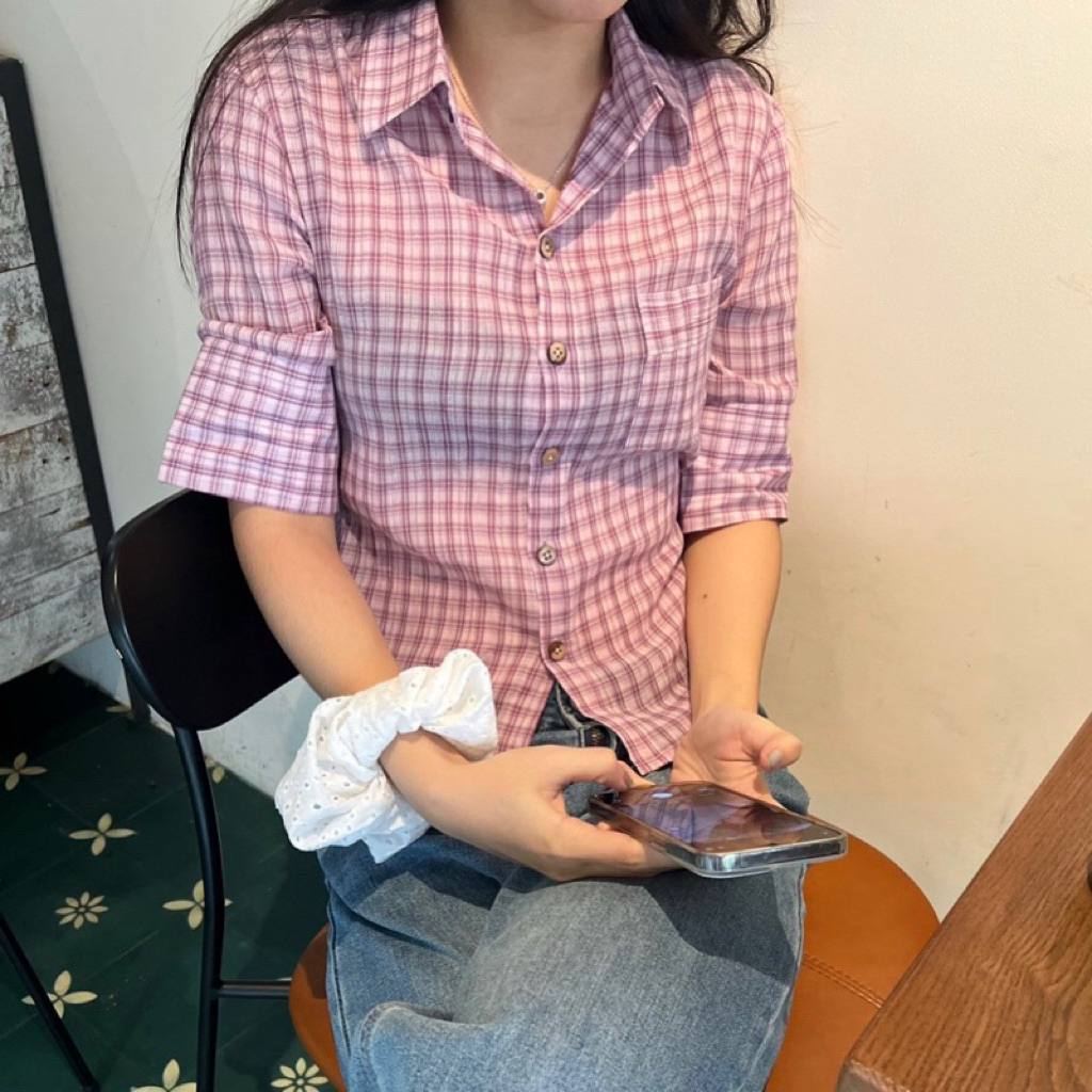 ACHIEVE PEACE - Julie Cotton Shirt ver 2 Sơmi caro tay lửng