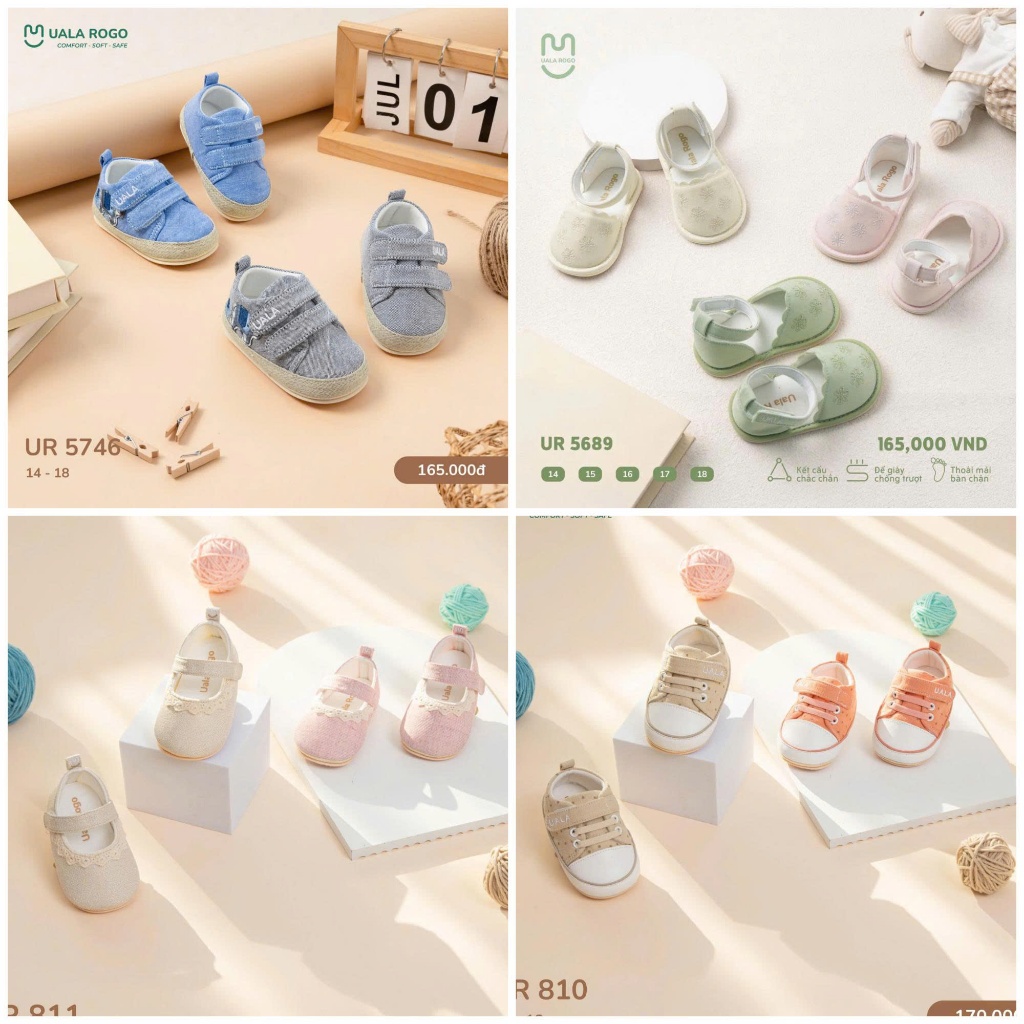 Dép tập đi, giày tập đi UALA ROGO cho bé trai bé gái xuân hè thu đông 2025