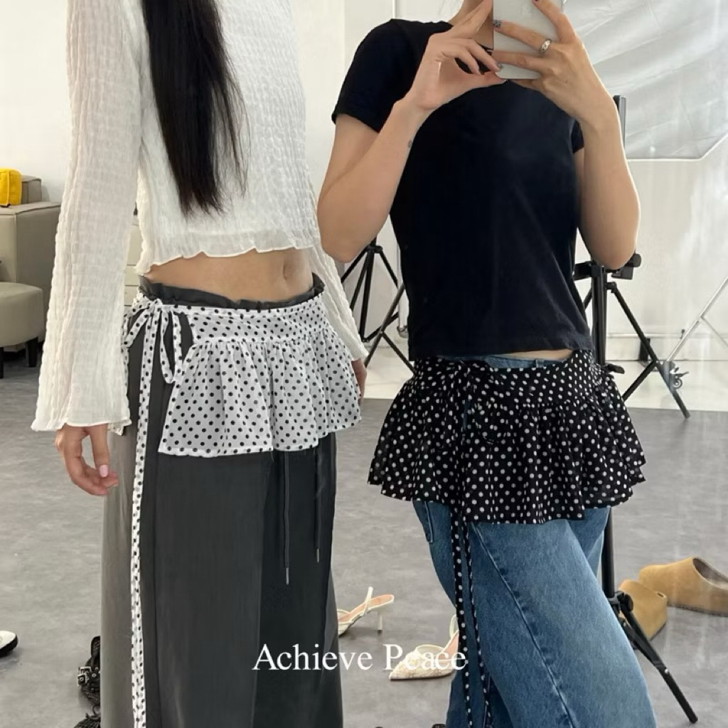 ACHIEVE PEACE - Vạt váy voan chấm bi cột dây Polka Dots Skirt Pant