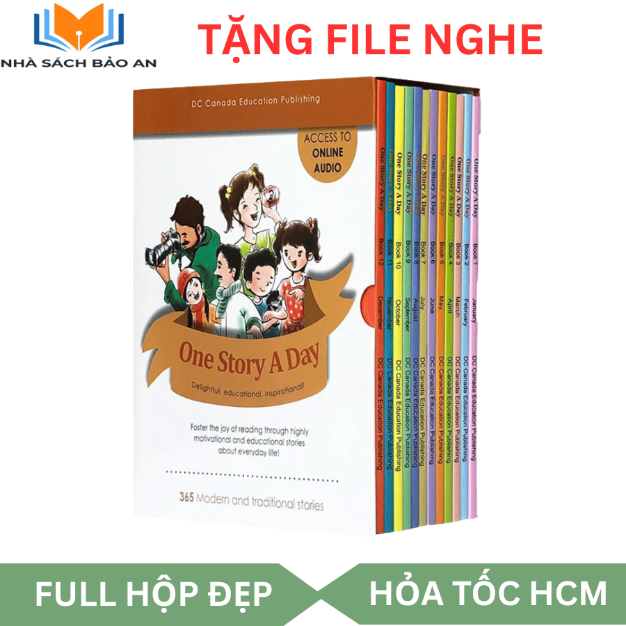 Sách màu - ONE STORY A DAY LEVEL 3-  NHẬP KHẨU - Trọn bộ 12c kèm hộp rất đẹp, tặng file nghe