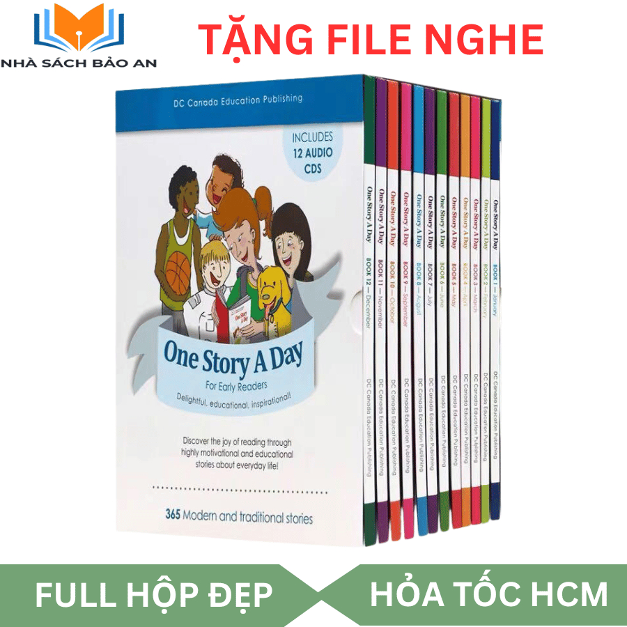 Sách - ONE STORY A DAY LEVEL 2-  NHẬP KHẨU - Trọn bộ 12c kèm hộp rất đẹp, tặng file nghe