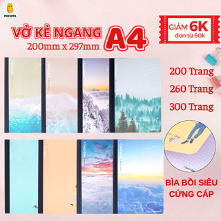  Vở A4 200 260 300 Trang Kẻ Ngang Kẻ Caro 70gsm Sổ Giáo Án Bìa Bồi Cứng May Gáy Giấy Không Thấm Mực 