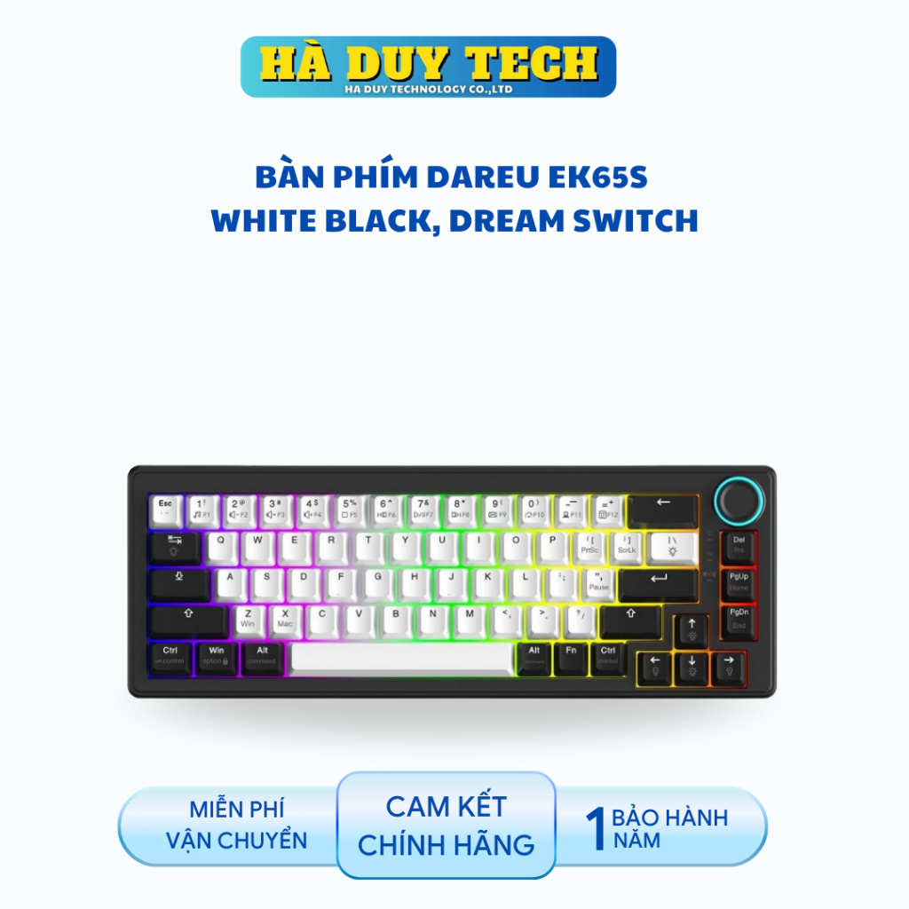 Bàn Phím DAREU EK65S WHITE BLACK, DREAM SWITCH - Cam Kết Chính Hãng - BH 12T - Hà Duy Tech