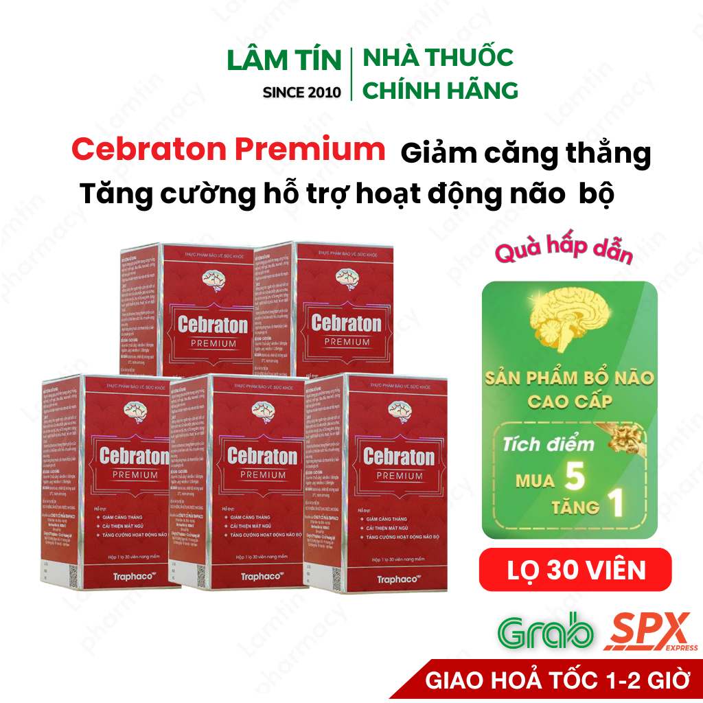 Combo 5 hộp Cebraton Premium hỗ trợ hoạt huyết tăng tuần hoàn máu não - Hộp 30 viên
