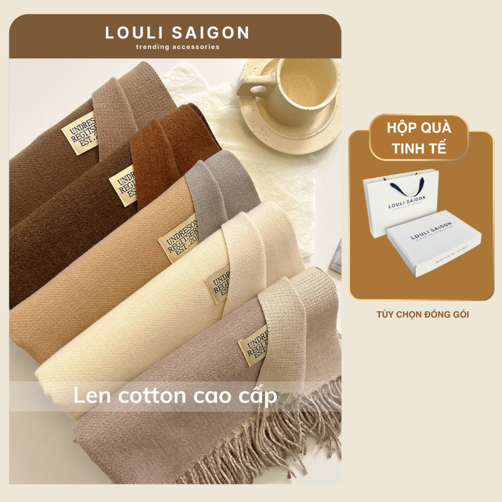 Khăn quàng cổ len nam nữ cashmere LOULI SAIGON, khăn choàng cổ trơn 2 màu mùa đông len cotton thời trang cao cấp K10