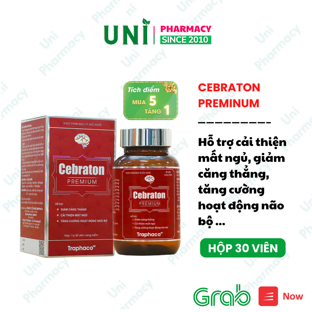 ✔(Chính Hãng) Cebraton Premium Traphaco Bổ Não Giảm Căng Thẳng Đau Đầu Cải Thiện Mất Ngủ Lọ 30v