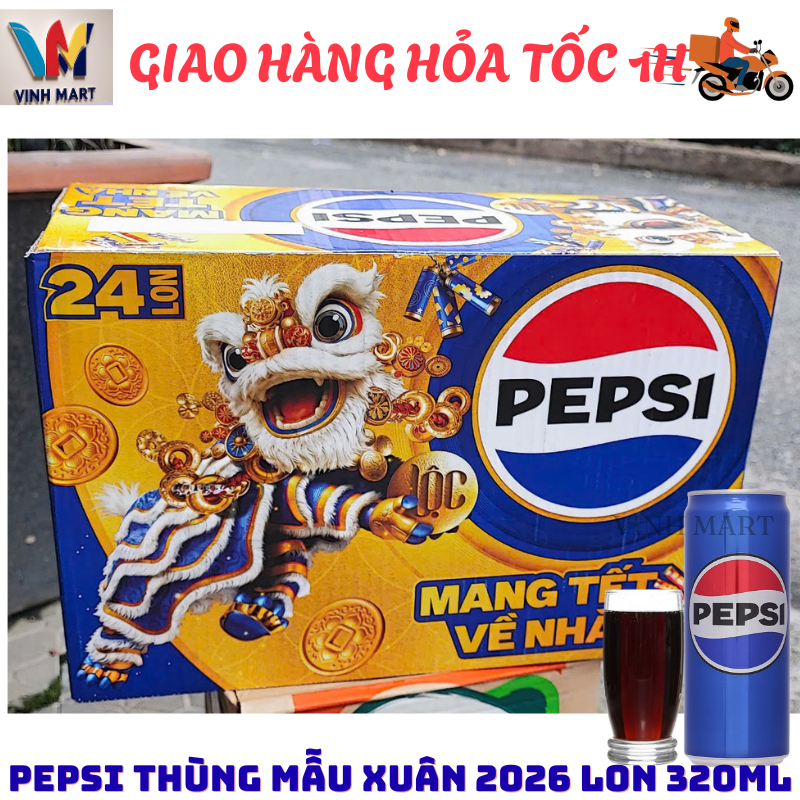 Pepsi Lon Cao Thùng 24 Lon  320 Ml - Mẩu xuân 2026