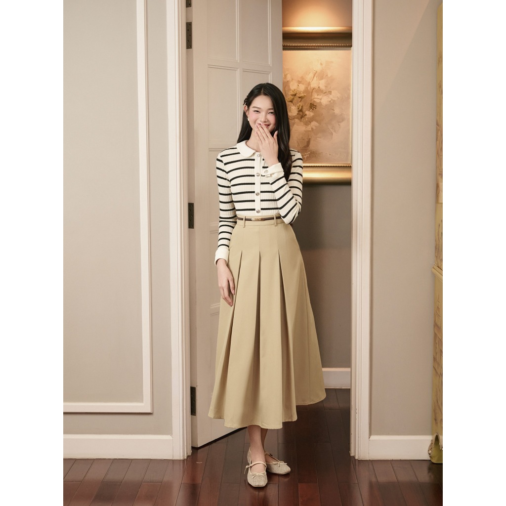 ARA - Áo len thừng dài tay kẻ cổ sen Elen Top Al160