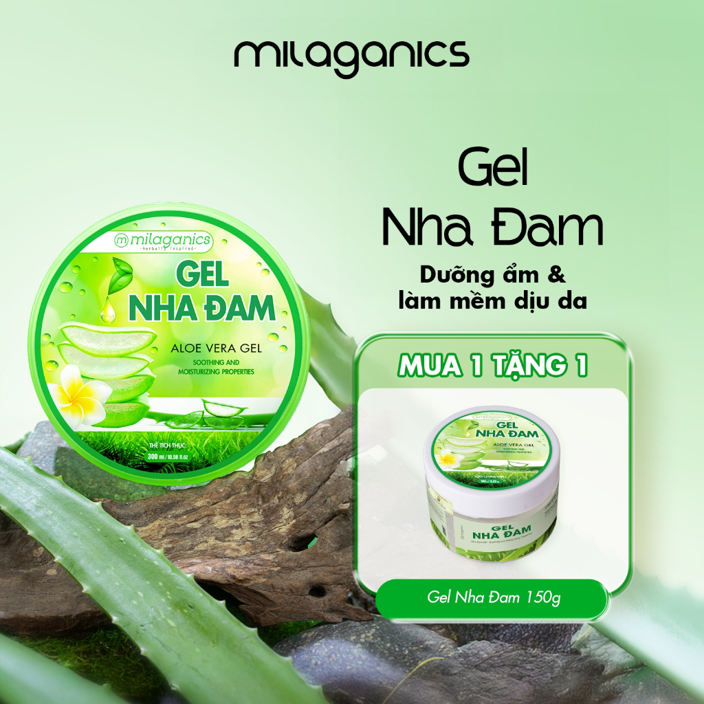 [MUA 1 TẶNG 1] Gel nha đam MILAGANICS dưỡng ẩm body gel lô hội cấp ẩm chăm sóc da nhạy cảm 150gr