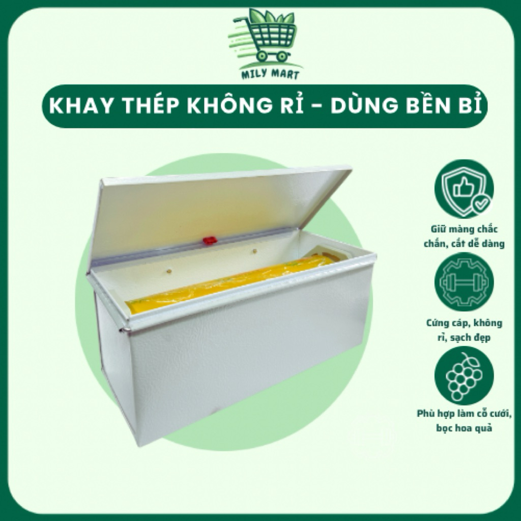 Vỏ hộp đựng màng bọc thực phẩm 30 - 45cm, khay thép vỏ kim loại, thép không gỉ, bền bỉ, chắc chắn