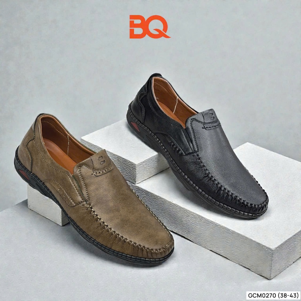 BQ | Giày nam size 38-43 Giày mọi nam da bò cao cấp may viền trẻ trung đế cao su êm chân GCM0270