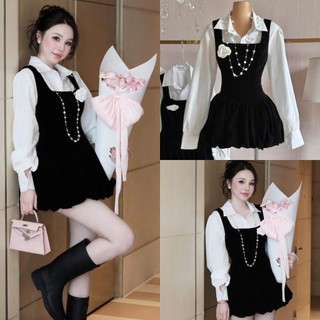  S44  TÁO ĐỎ BIGSIZE 55-90KG  SET 3 MÓN BIGSIZE ĐẦM NHUNG + ÁO SƠ MI + ĐÍNH HOA 