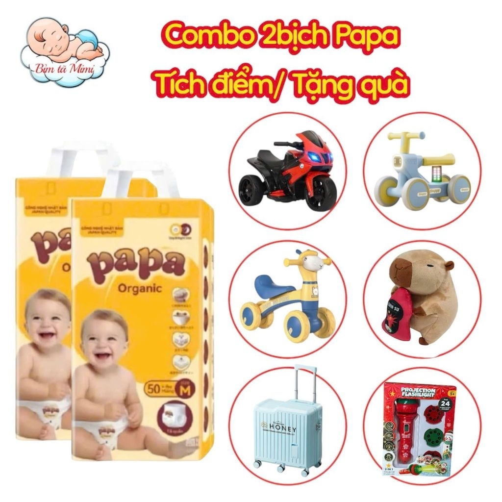 [ TÍCH ĐIỂM] Combo 100m Tã Bỉm Quần PaPa Organic công nghệ Nhật Bản,  đủ Size M-6XL