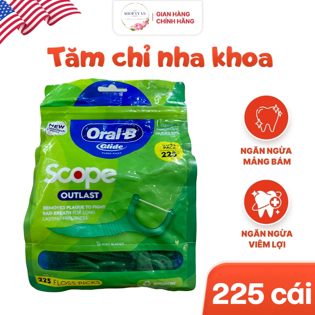 Tăm Chỉ Nha Khoa Oral-B Glide Scope Outlast Bạc Hà Gói 225 Cái