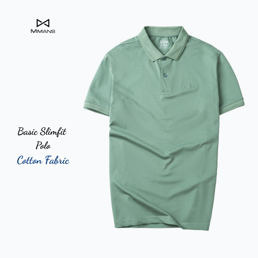Áo polo nam MMANS màu xanh vỏ đậu basic tinh tế sang trọng chất vải cotton poly cao cấp co giãn