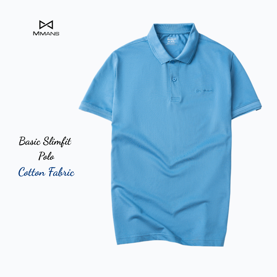 Áo polo nam MMANS màu xanh da trời basic tinh tế sang trọng chất vải cotton poly cao cấp co giãn