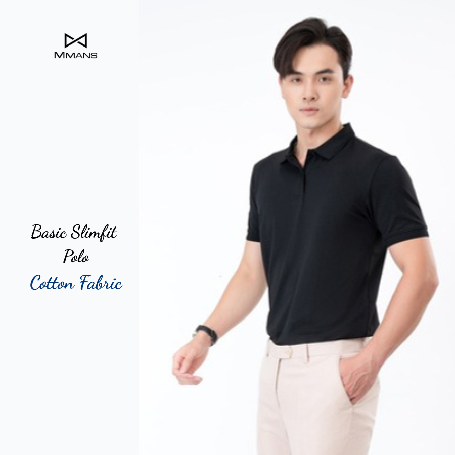 Áo polo nam MMANS đen basic tinh tế sang trọng chất vải cotton poly cao cấp co giãn
