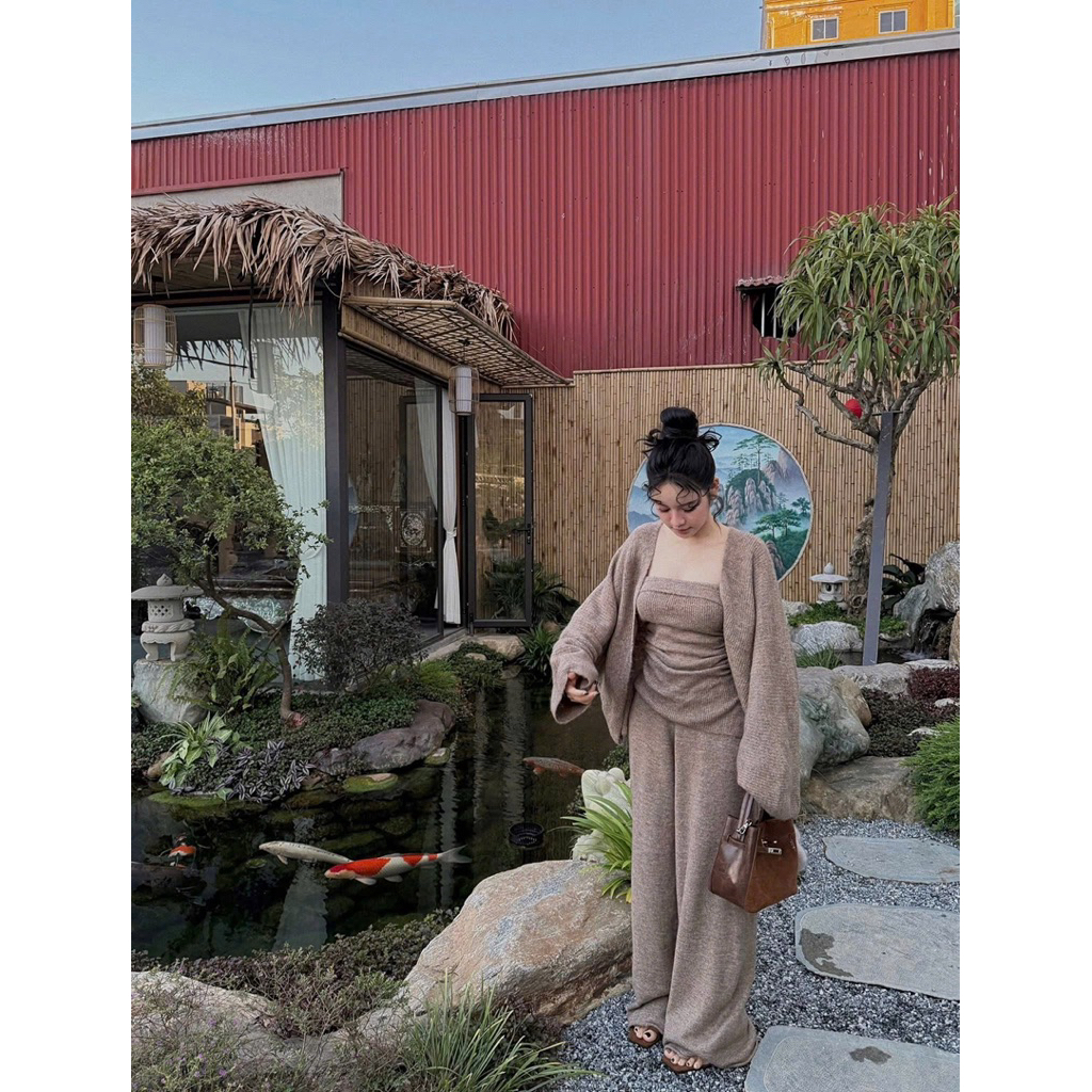 Set Len Kim Anh Bùi HiHi 4 món 4 chi tiết Quần Dài Kèm Choàng