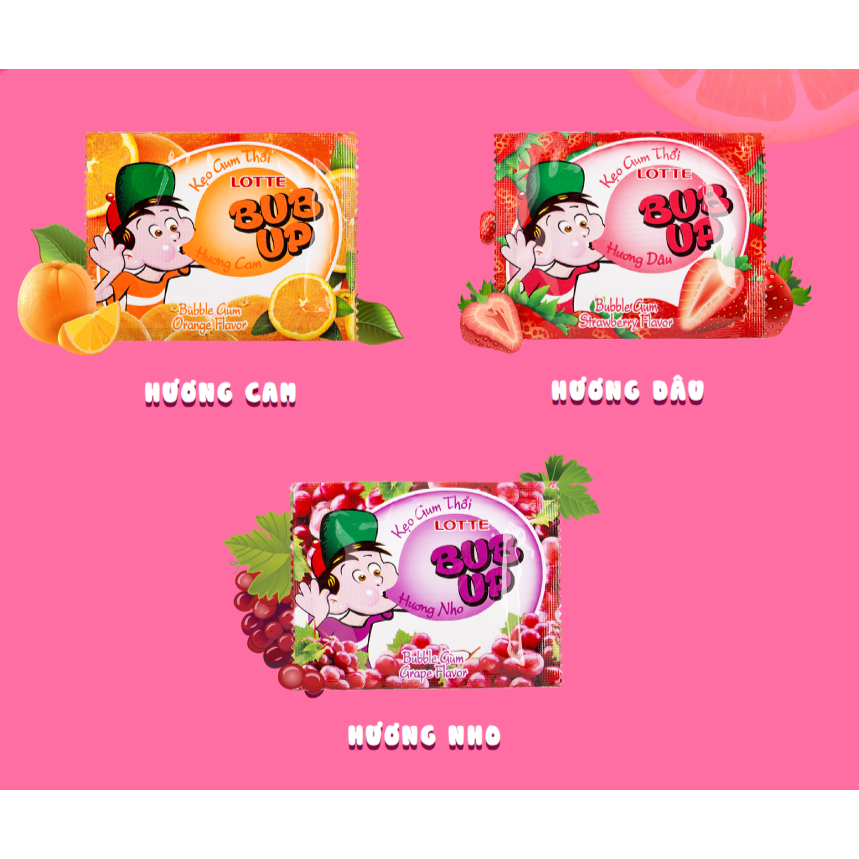 Kẹo cao su BUB UP LOTTE - 3 vị dâu cam nho