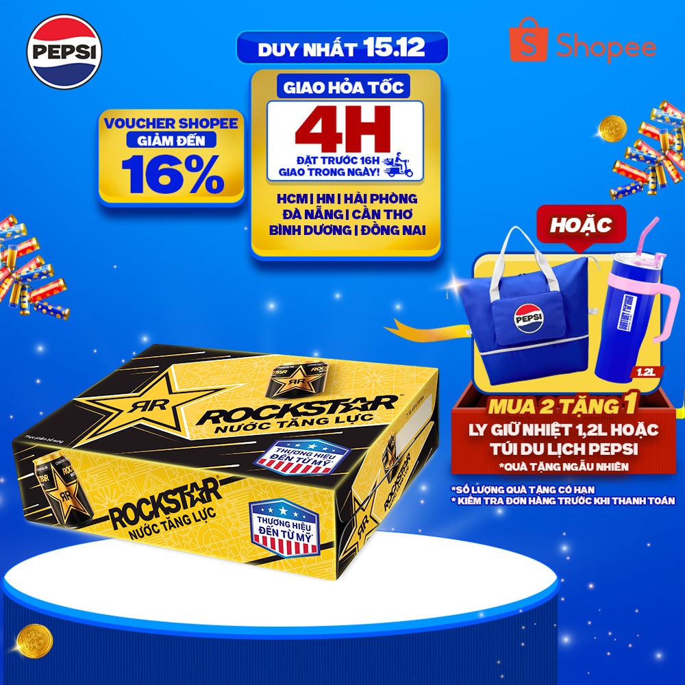   SALE 15.12  Thùng 24 Lon Nước Tăng Lực Rockstar  250ml lon  