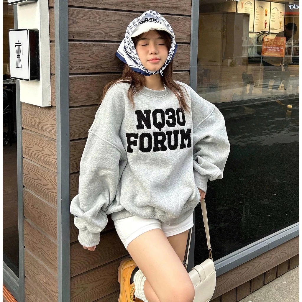 Áo Sweater Nỉ Bông NQ30 FORUM Form Rộng Unisex Nam Nữ (Thêu Xù)