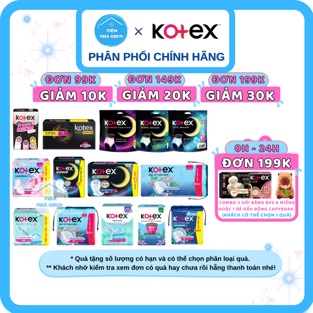 CHE TÊN - Băng Vệ Sinh Kotex Minimeow, Tampon, Hàng Ngày, Ban Đêm, Max Cool, Băng Quần - NHI.TNL