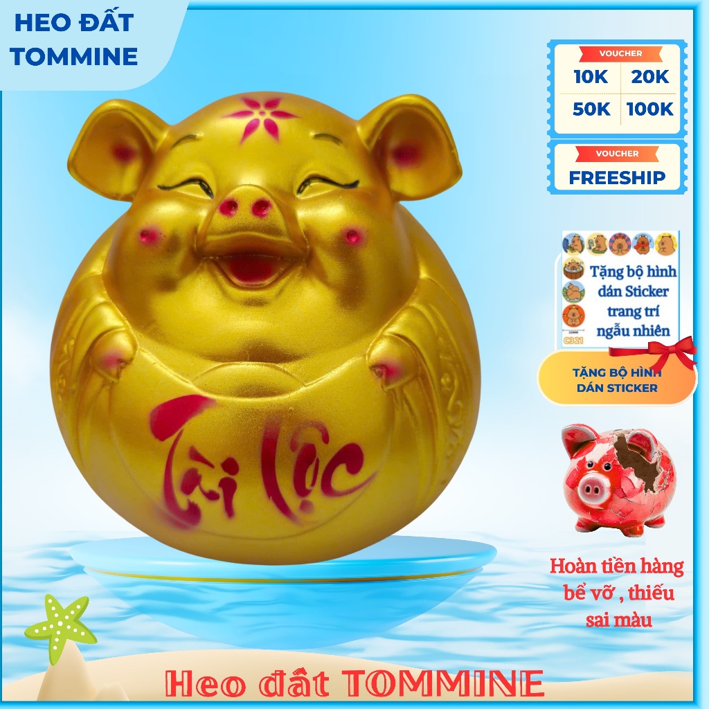 Lợn Đất, Heo Đất,Ống Heo Tiết Kiệm Tiền lỗ ngang heo tài lộc SIZE TO cực cute độ bền cao mã HTL6