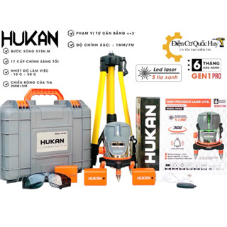  Máy cân bằng laser Đèn led 5 tia xanh HUKAN HK E63 2 pin có điều kiển từ xa Chuyên dùng cho công trình 