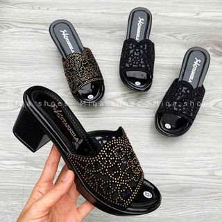 (Bigsize 36-43) Dép trung niên cao 5cm quai hoa lưới đính đá nhẹ êm cho mẹ cho bà