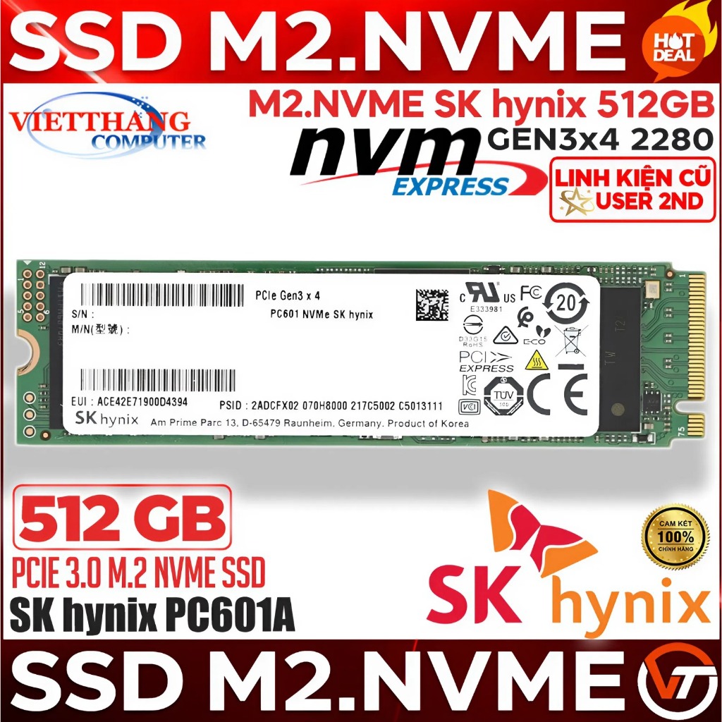 Ổ cứng SSD M2 Nvme SK hynix PC601A 512GB Gen3x4 2280 Cũ đã qua sử dụng còn đẹp ( Cũ - 2nd )