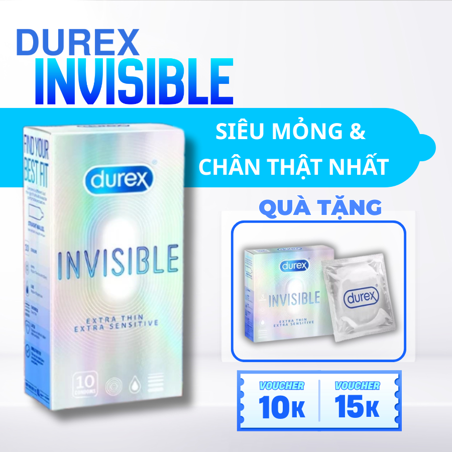 [Mua 2 Tặng 3 Cái] Bao Cao Su Durex Invisible, Siêu Mỏng, Nhiều Gel - Hộp 10 Bcs