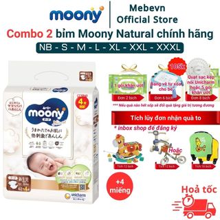  Combo 2 bỉm moony trắng bỉm moony natural chính hãng Dán Quần đủ size NB62 S58 M46 L36 XL32 