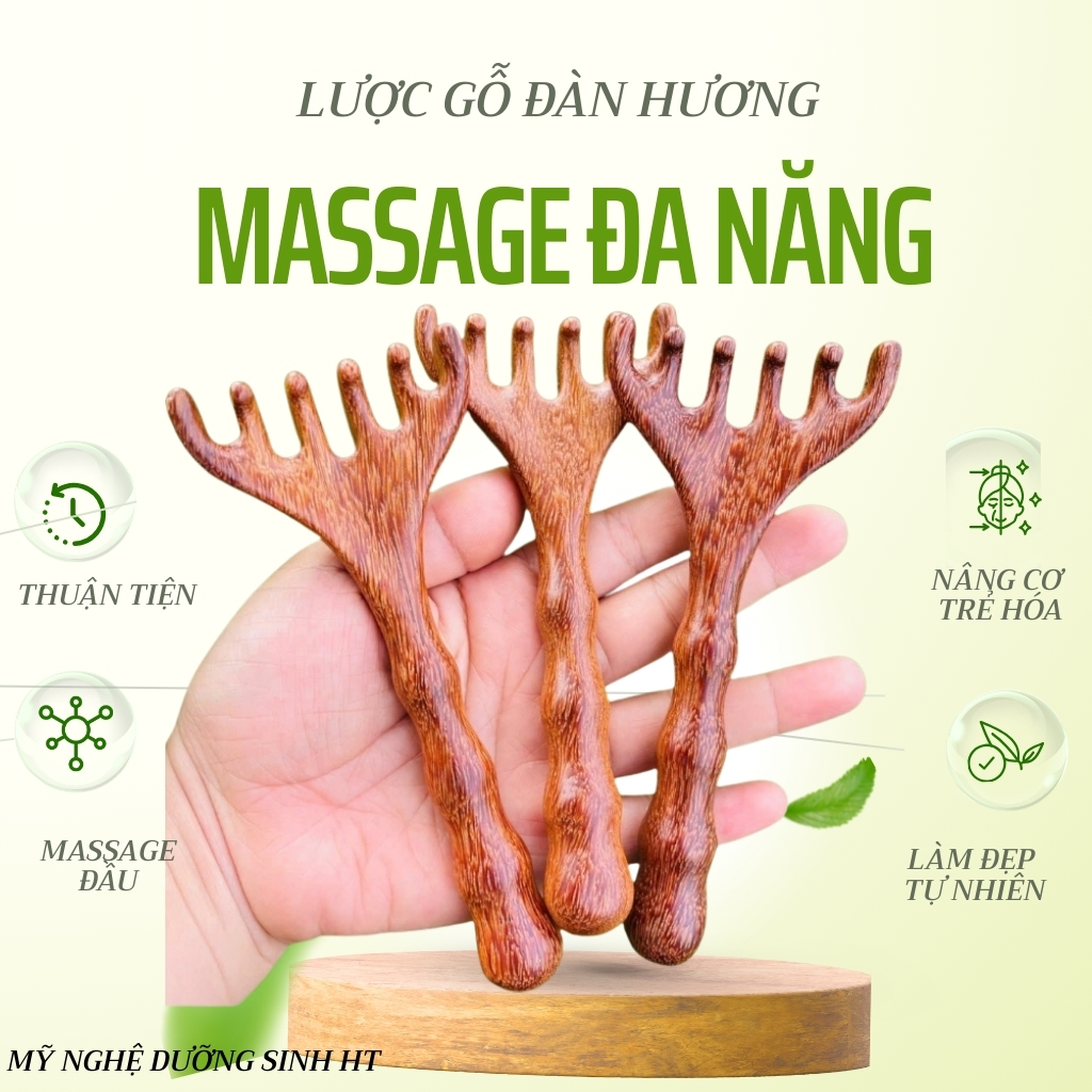 Lược Massage Gỗ Đàn Hương - Giảm Căng Thẳng, Tăng Tuần Hoàn Máu, Tóc Khỏe Mạnh- MỸ NGHỆ DƯỠNG SINH HT