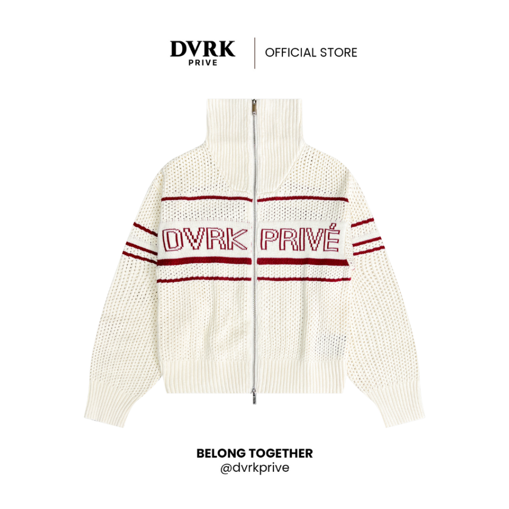 Áo Khoác Len Nữ Nam Form Regular DVRK Privé Cổ Lọ Sọc Đỏ Dệt Kim AUREL Jacket Mùa Đông Cao Cấp