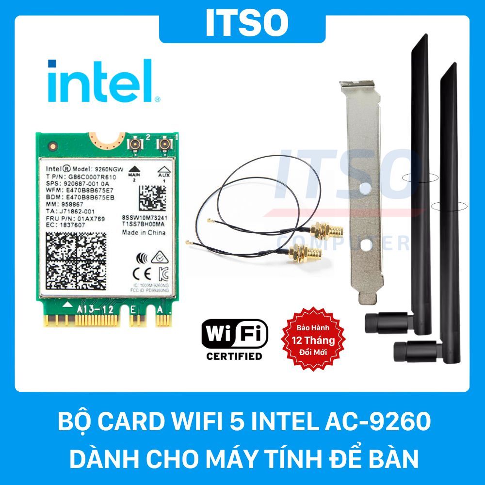 Bộ card WIFI 5 Intel AC 9260 M.2 dành cho PC