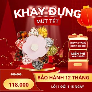  Khay mứt tết 2 tầng xoay 360 độ nhựa Song Anh cao cấp hộp đựng mứt bánh kẹo Tết 2026 hình hoa 10 cánh 