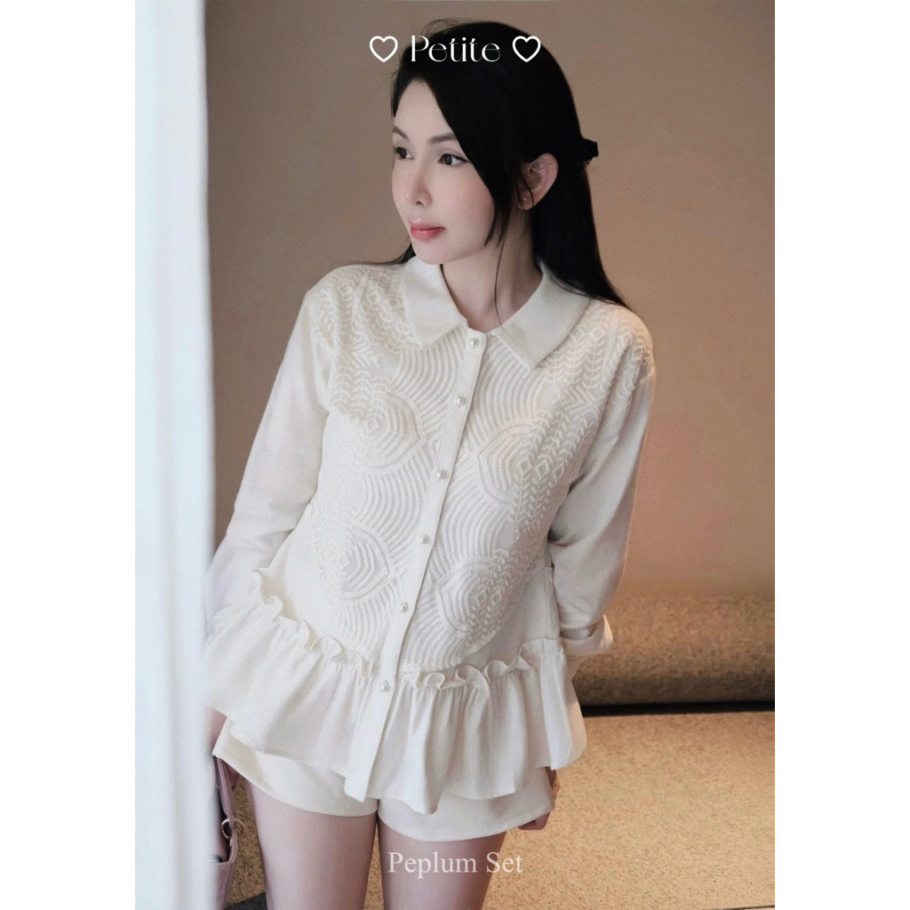NY PETITE - Peplum Set - áo kate nỉ và quần short farny màu