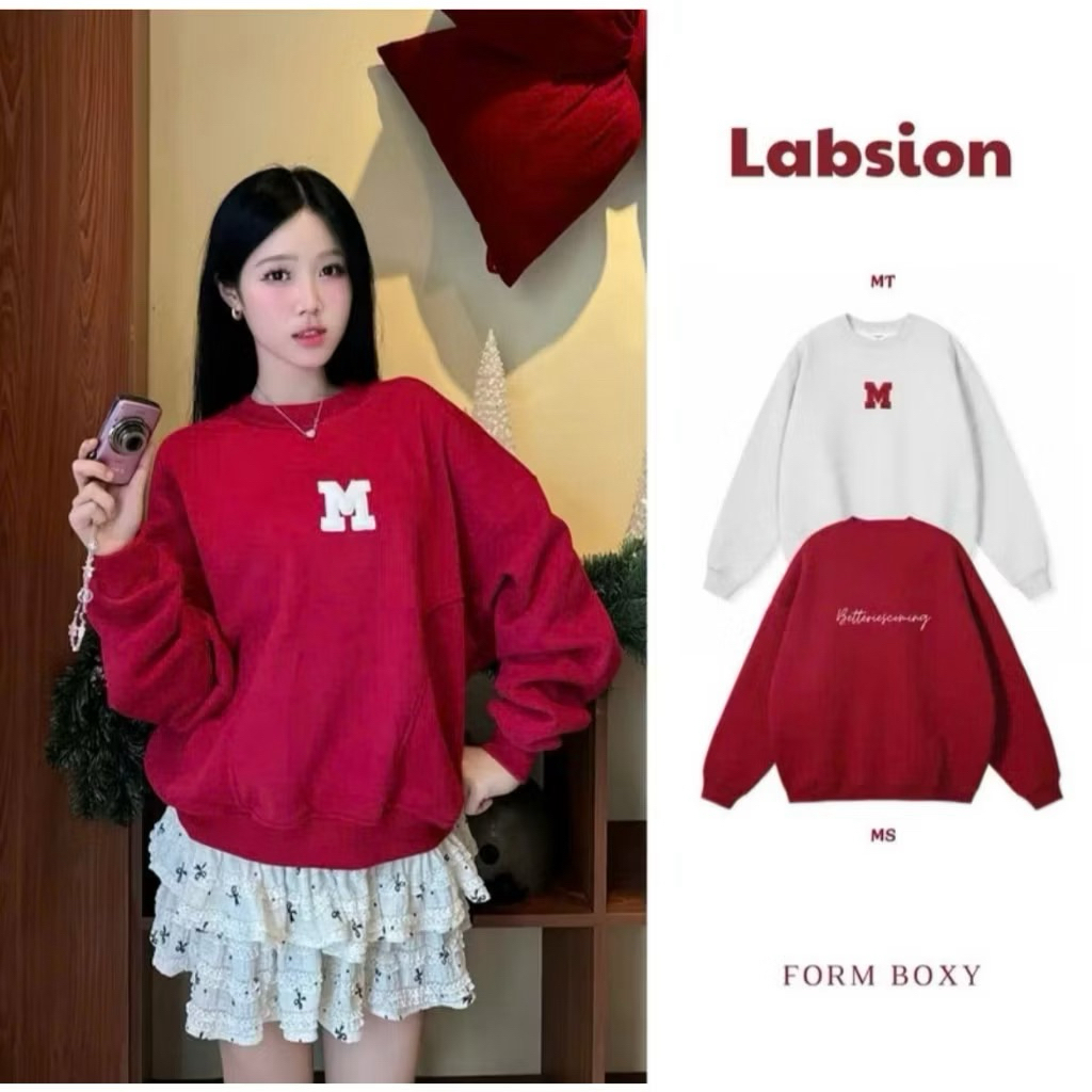[LABSION GIÁNG SINH] Áo Nỉ BOXY Thêu Chữ M