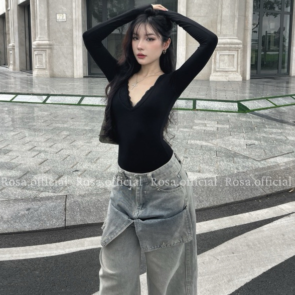  Áo Tay Dài Khoét Ngực Sâu Sexy Cá Tính Rosa   KHÔNG KÈM BRA   